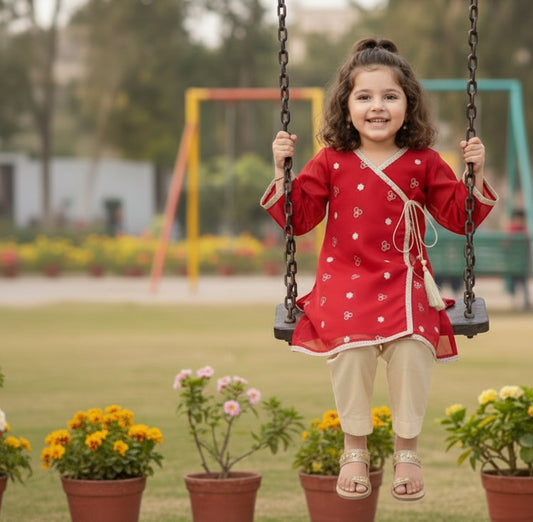 Red and Fawn 2 PC Chiffon suit (BFC-0022)