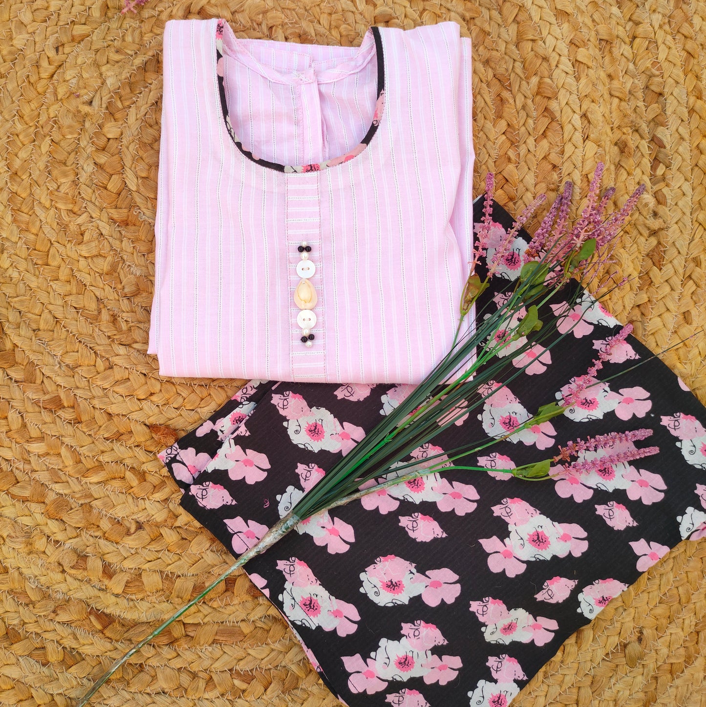 Pink and black 2 pcs lawn suit-(TWB-001)