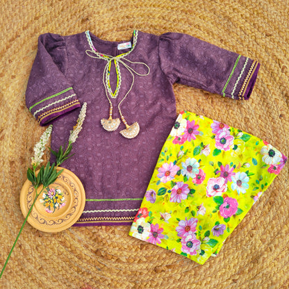 Mauve chikankari 2 pcs festive dress-(TWF-001)