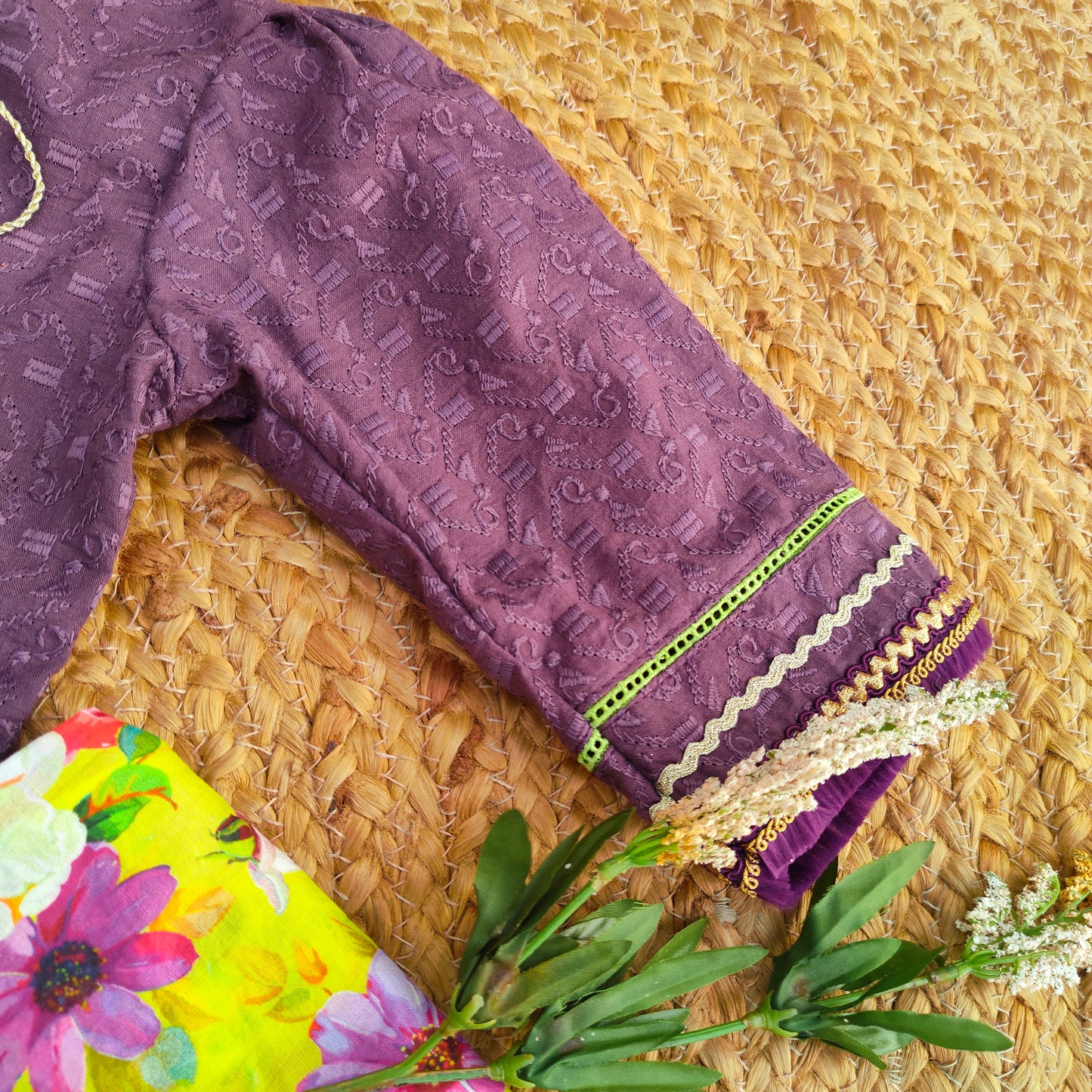 Mauve chikankari 2 pcs festive dress-(TWF-001)