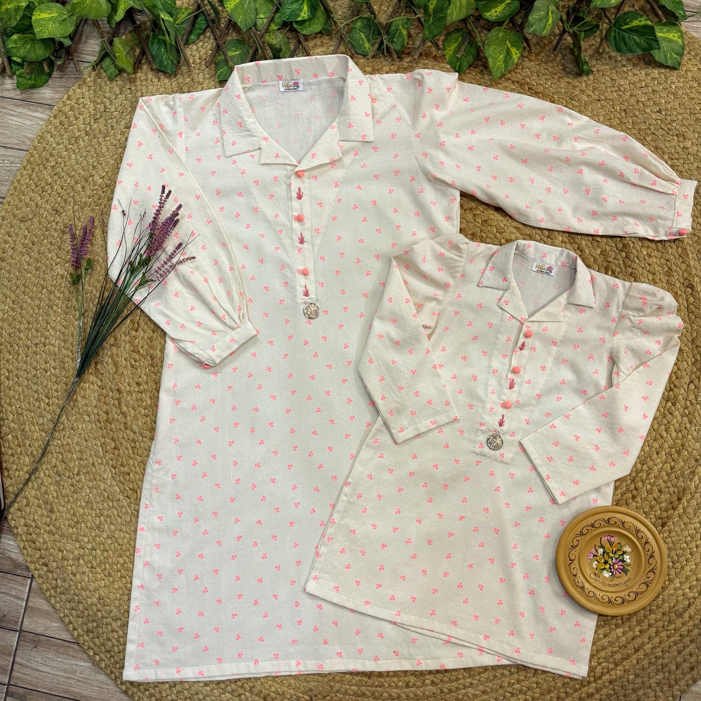 Off-white and pink mommy and me set-(TWM-001)-(1 PC)