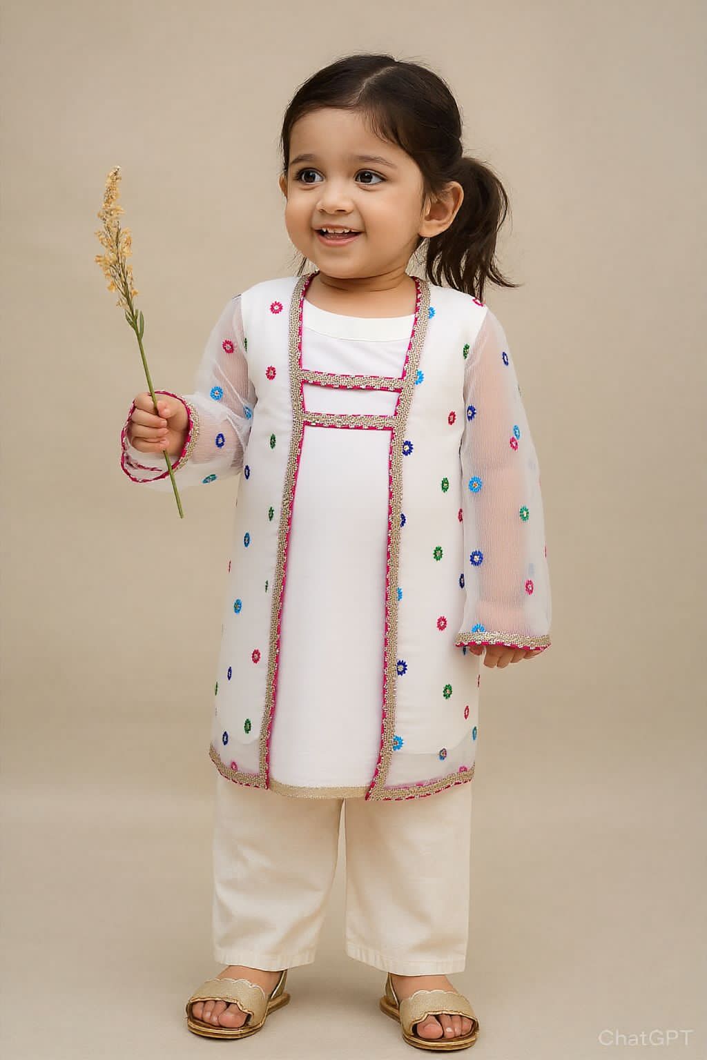 White Multi Boti 2 PC Chiffon suit (BFC-0029)