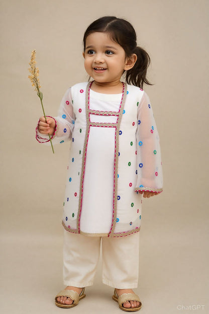 White Multi Boti 2 PC Chiffon suit (BFC-0029)