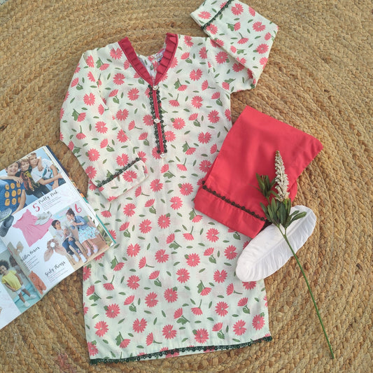 White & Punch 2 PC Lawn suit (GEC-0011)