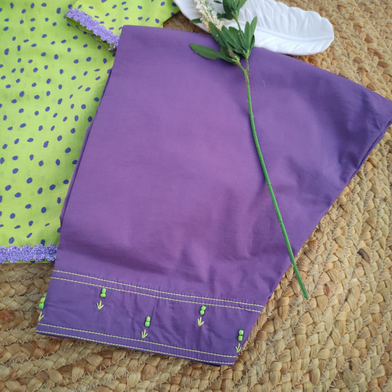 Purple & Green Adults 2 PC Lawn suit (MDT-0012)