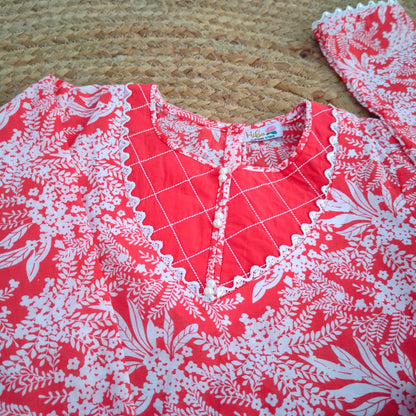 Red & White Adults 2 PC Lawn suit (MDT-0013)