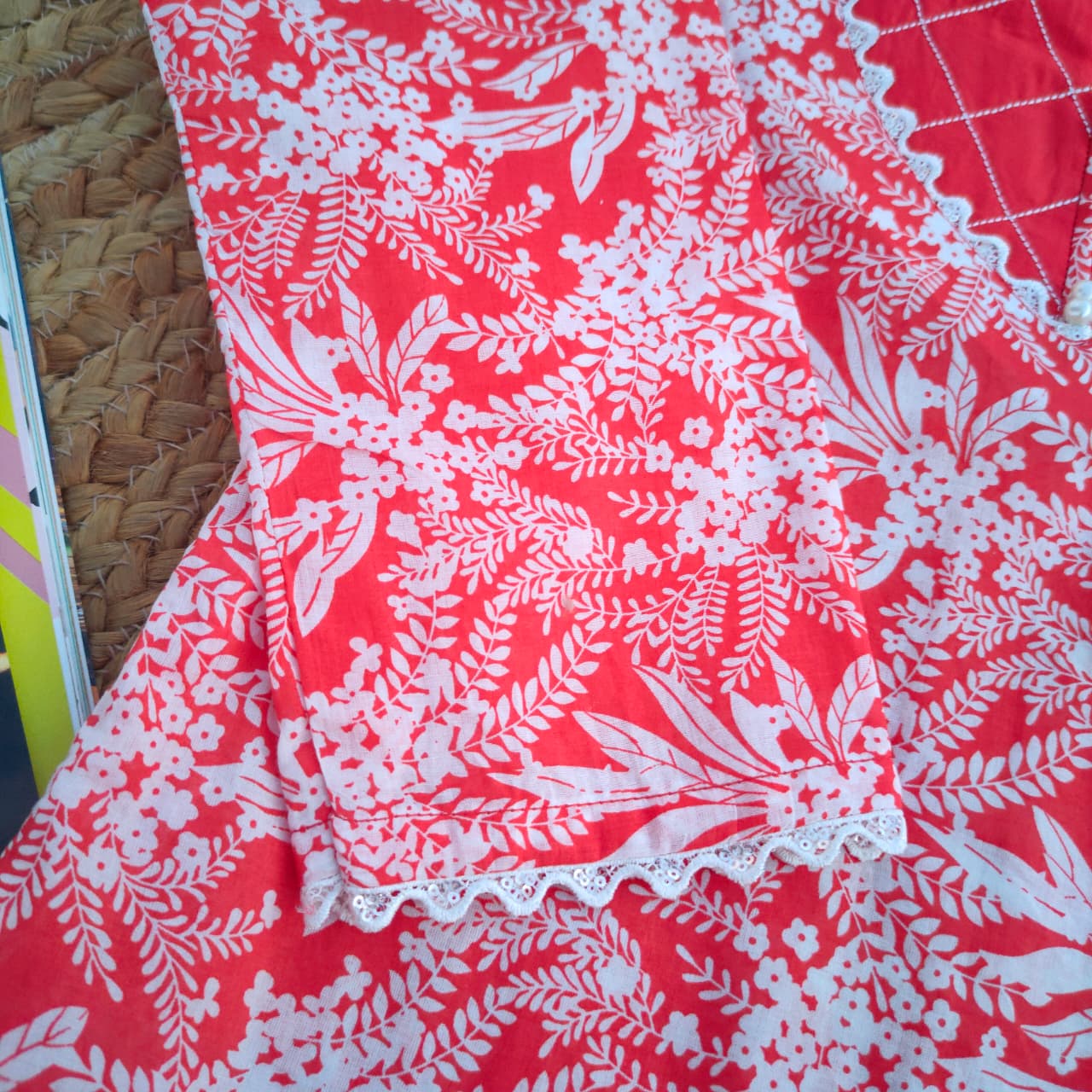 Red & White Adults 2 PC Lawn suit (MDT-0013)