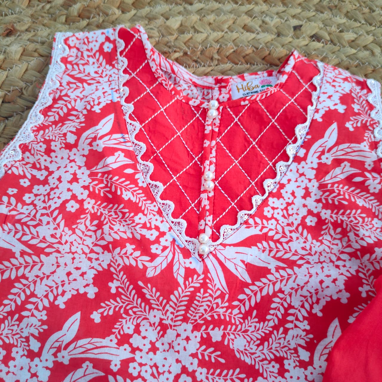Red & White Adults 2 PC Lawn suit (MDT-0013)