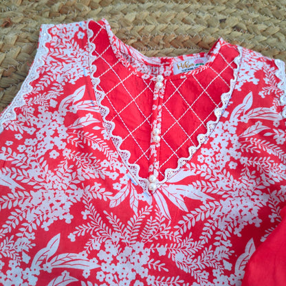 Red & White Adults 2 PC Lawn suit (MDT-0013)