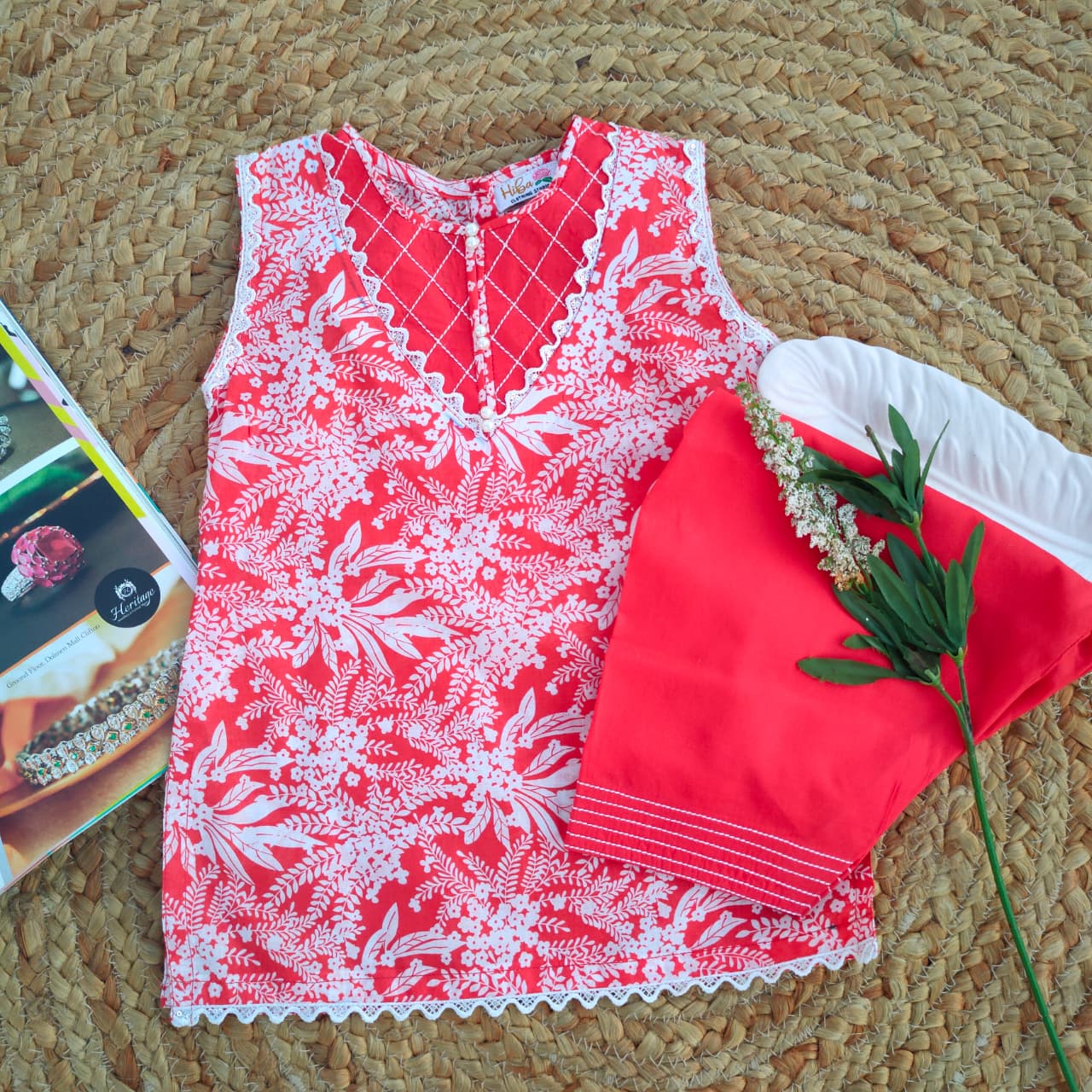Red & White Adults 2 PC Lawn suit (MDT-0013)