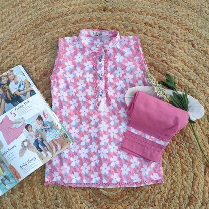 Pink & Ferozi Adults 2 PC Lawn suit (MDT-0011)