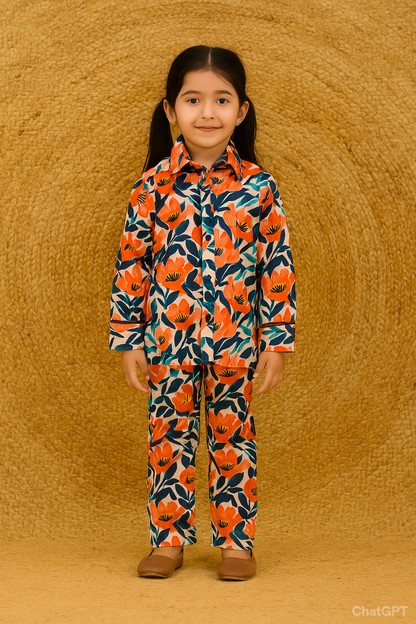 Blue and Orange printed Lawn Co-ord Set (BSCS-003)